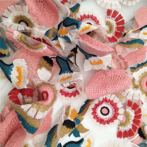 ผ้าลูกไม้ตาข่ายปักลายดอกไม้ผ้าโพลีเอสเตอร์เนื้อนิ่มปักลายดอกไม้ผ้า100% ปักลายดอกไม้หรูหราละเอียดอ่อน - Product Image 4