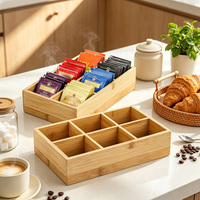 Boîte de rangement pour sachets de thé en bambou à 6 compartiments, organisateur de bureau en bambou divisé pour sachets de thé, boîte de rangement divisée en bois massif