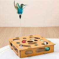 Jouet interactif pour chat en bois de qualité supérieure - Griffoir avec plateau tournant à billes, boîte de jeu d'intérieur pour chaton pour soulager l'ennui