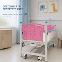 Lit d'hôpital pédiatrique à 2 manivelles avec tête de lit en PP à motif de dessin animé, barrière de sécurité, verrous anti-enfants, charge maximale de 170 kg, lit médical