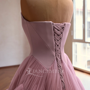 Robe de bal de princesse Jancember Rsm261041 de luxe rose mauve pour Sweet 16, bustier drapé, dos lacé, en tulle plissé - Product Image 6