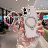 Coque arrière transparente magnétique à chargement sans fil pour iPhone 17 16 15 Pro Max, étui de téléphone en PC de haute qualité avec support, vente en gros