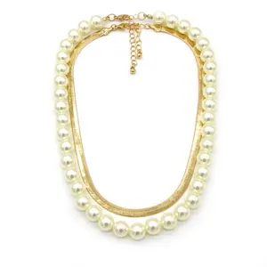 Hot sales double rows gold snake chain handmade pearls choker necklace for women
