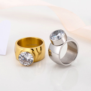 Men's <b>Titanium</b> Steel <b>Ring</b> With Large Zircon Geometric Design Bezel Setting For Gift Fashion Jewelry - Product Image 1