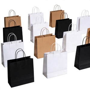 Sacs en papier kraft recyclés avec poignées découpées, blancs, bruns, noirs, pour courses et plats à emporter, avec logo, vente en gros - Product Image 1