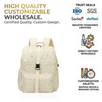 Sac à dos unisexe imperméable en nylon beige vintage, souple, pour étudiant, motif floral, fermeture éclair, ceinture à coussin d'air, voyage