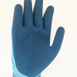 Gants de travail de sécurité de protection à double revêtement antidérapants en latex et mousse bleus imperméables à l'eau - Product Image 2