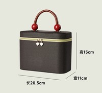 Boîte en cuir PU personnalisée avec impression de logo, sac à maquillage moderne de luxe marron avec doublure en tissu à carreaux pour cosmétiques emballés