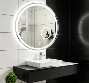 Round LED Bathroom <b>Mirror</b> Anti Fog Wall Mounted Smart <b>Makeup</b> <b>Mirror</b> 3 Color Dimmable Touch Screen for Hotel Home - Product Image 3