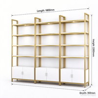Étagères de présentation cosmétiques modernes or et blanc avec armoire de rangement, présentoir modulaire pour produits de beauté et soins de la peau
