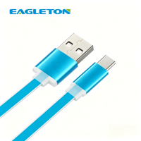 Kabel Pengisi Daya USB-A ke Type-C TPE Flat Harga Pabrik 1 Meter 2.4A Tembaga Berlapis Timah Tahan Lama Berbagai Warna Kabel Data USB