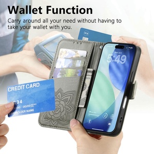 Funda Tipo Cartera para iPhone 18 17 Pro Max, con Tapa Abatible, Ranuras para Tarjetas, Diseño de Mariposa en Relieve, Cuero PU - Product Image 6