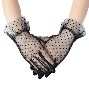 MIO nouvelle mariée accessoires de mariage mitaines femmes Sexy à pois dentelle gants respirant élégant Vintage gaze court poignet gants - Product Image 2