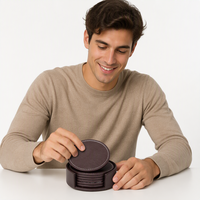 Sous-verres en cuir PU de haute qualité avec logo personnalisé, antidérapants, ronds, ensemble de sous-verres pour boissons