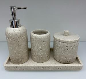 Ensemble d'accessoires de salle de bain 4 pièces en polyrésine, design moderne et durable, effet pierre grotte, style nordique, personnalisable - Product Image 2