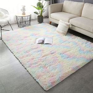 Alfombra Moderna de Peluche, Colorida, Arcoíris, Suave y Lujosa, Alfombra de Peluche con Efecto Tie Dye para Sala de Estar - Product Image 1