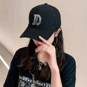 D Letter Rhinestone <b>Baseball</b> <b>Cap</b> For Women Spring Summer Sun Protection Windproof Canvas Hat - Product Image 3