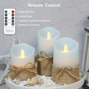 Bougie LED sans flamme en cire véritable avec corde de chanvre, à piles, effet flamme 3D, avec télécommande, pour décoration de Noël - Product Image 3