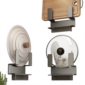 <span class=keywords><strong>Étagère</strong></span> murale multifonctionnelle en acier au carbone non perforé pour couvercles de casseroles avec bac de récupération des gouttes, sans perçage, pour <span class=keywords><strong>rangement</strong></span> de <span class=keywords><strong>cuisine</strong></span> - Product Image 1