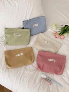 Eco Friendly New Custom Logo Travel Portable Corduroy Toiletry Makeup Pouch Zipper Cosmetic Storage <b>Bag</b> Make up <b>Bags</b> - Product Image 4