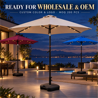Parasol de terrasse LED solaire 2,3 m rond avec manivelle inclinable et tissu teint en fil de 200 g pour l'extérieur (vente en gros)