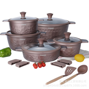Donnor Hammer Texture <b>Cookware</b> <b>Set</b> 12 Piece Non Stick <b>Induction</b> Compatible Oven Safe Cooking Pots With Lids And Utensils - Product Image 5