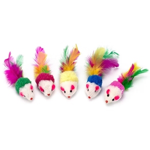Ratón de peluche colorido con adorno de plumas-Accesorio para masticar gatitos con hierba gatera - Product Image 1