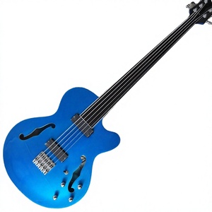 Bajo eléctrico de 5 cuerdas azul metálico con orificio en F, cuerpo semihueco, mástil de arce, diapasón de palisandro y pastillas HH - Product Image 4