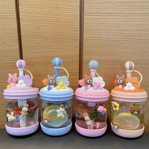 Wholesale Cute Bear Cartoon Portable Straw Kawaii Fancy Water Bottle For Children