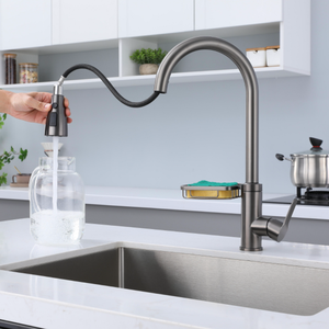 Grifo de Cocina Extraíble de Acero Inoxidable 304 Negro Mate, Diseño Moderno, Válvula de Cerámica para Agua Fría y Caliente, Giratorio - Product Image 3