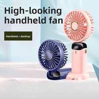 Mini ventilateur USB portable pliable rechargeable silencieux avec support de téléphone, affichage numérique intelligent, moteur AC 5 vitesses, pour étudiants