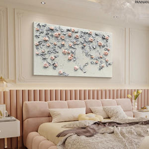 Pintura al Óleo Pintada a Mano al por Mayor, Decoración para Sala de Estar, Cuadro Grande Blanco con Rosas Tridimensionales Colgantes en la Pared - Product Image 5