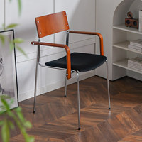 Fauteuil nordique en bois massif avec structure en acier inoxydable, chaise de salle à manger ergonomique empilable en velours à haute capacité de charge, mobilier de maison et de café