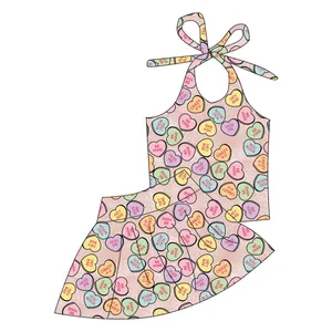 Qingli Conjuntos De Ropa De Bebe OEM Summer Sweet Strap Top Short Skirt Set Customized Pattern Baby Clothing Sets