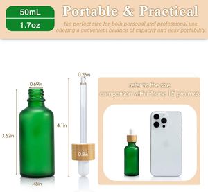 5ml-100ml Frosted Green/Blue/Amber/Clear Glass <b>Dropper</b> <b>Bottles</b> Bamboo Lids for Essential Oil Skin Care Serum Cream Eye Drop - Product Image 2