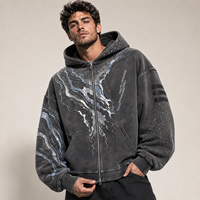 Nouveau design – Sweat à capuche oversize en coton avec fermeture éclair, imprimé patchwork, style streetwear vintage délavé à l'acide, pour homme