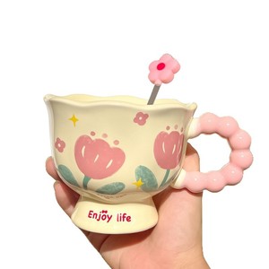 <span class=keywords><strong>Taza</strong></span> <span class=keywords><strong>de</strong></span> Café <span class=keywords><strong>de</strong></span> Cerámica Pintada a Mano <span class=keywords><strong>de</strong></span> 340 ml con <span class=keywords><strong>Diseño</strong></span> Floral, <span class=keywords><strong>Taza</strong></span> <span class=keywords><strong>de</strong></span> Té Estética, Regalo <span class=keywords><strong>de</strong></span> Navidad o San Valentín para el Hogar u Oficina - Product Image 4