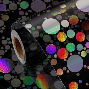 Papier d'emballage holographique arc-en-ciel de haute qualité, motif de points circulaires laser, pour artisanat, bricolage, fêtes et occasions spéciales - Product Image 5