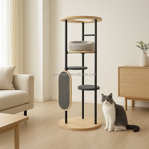YOUME lujo moderno gato Torre minimalista multinivel gato árbol cama Scratch Pad pasos clásico madera lana gato condominio para Halloween - Product Image 6