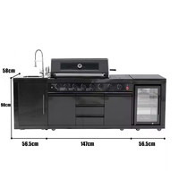 Cuisine extérieure de haute qualité en acier inoxydable SS304 noire avec évier et réfrigérateur de 68 L, barbecue à gaz 6 brûleurs pour la cuisson et les grillades en extérieur