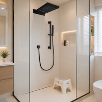 Ensemble de douche encastré en laiton poli, système de pluie carré mural, douchette à main, robinets de style hôtelier moderne, minimaliste et luxueux