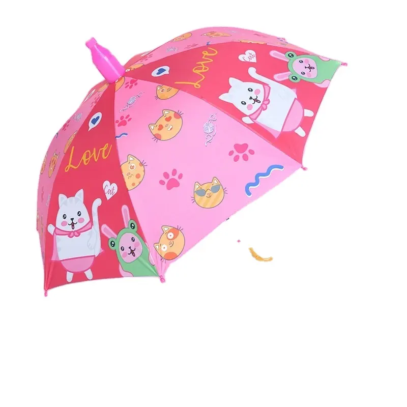 Hochwertiger Kinderkarikatur Regen Wind Regenschirm kundenspezifisch günstig Polyester gerades Design manuell gebogen Kunststoff Großhandel Autoverwendung