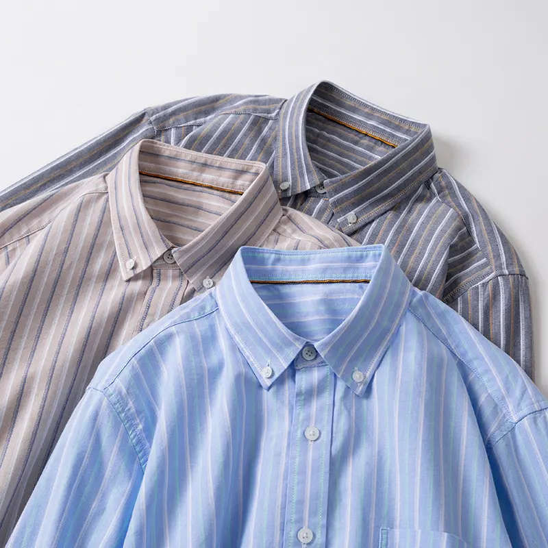 Новая 100% Хлопковая мужская рубашка с длинным рукавом Оксфорд текстильная полосатая Ретро рубашка оптом