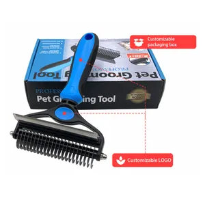 Garfield Rambut Hewan Peliharaan Stainless Steel, Alat Perawatan Sisir Sikat Dematting Penggaruk Anjing Kucing 2 In 1