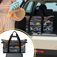 Sac de voyage pliable personnalisé à imprimé vagues hawaïennes pour le shopping, les voyages, le transport quotidien et les programmes d'étiquetage privé