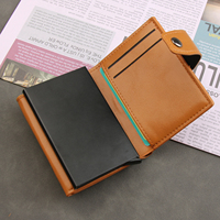 Portefeuille à glissière en cuir véritable pour cartes et espèces, accès rapide en un clic, porte-cartes de visite OEM