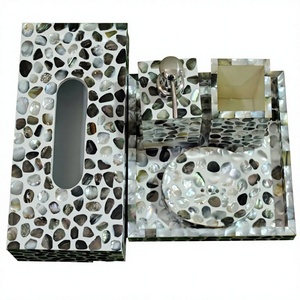 Luxury Shell Inlay Mother of Pearl Bathroom Vanity Set Handmade Decorative Bath Accessories Collection with Soap Dish Lotion Di - Product Image 1