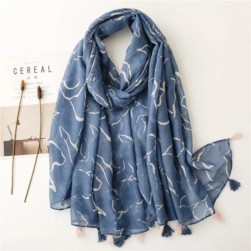 Wholesale 2022 simple and fresh texture women cotton solid colors plain blue scarf printed viscose cotton shawl scarf hijabs