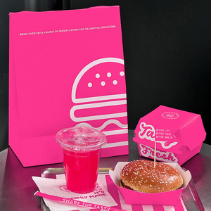 Nieuwe custom logo food burgerbox, wegwerp roze frietbox, hot sale fastfood restaurant takeaway verpakkingsbox - Product Image 4
