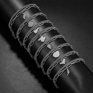 Pulsera de Cadena de Doble Capa de Acero Inoxidable 304 con Colgante de Mapa de la Isla Española, Chapado al Vacío, Joyería Diaria Unisex para la Muñeca - Product Image 2